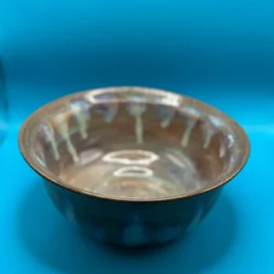 Large Ceramic Bowl with Dripped Glazing in Purples and Greens.