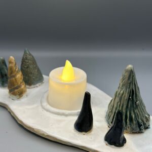 Beautiful ceramic tea-light holder- winter treescape